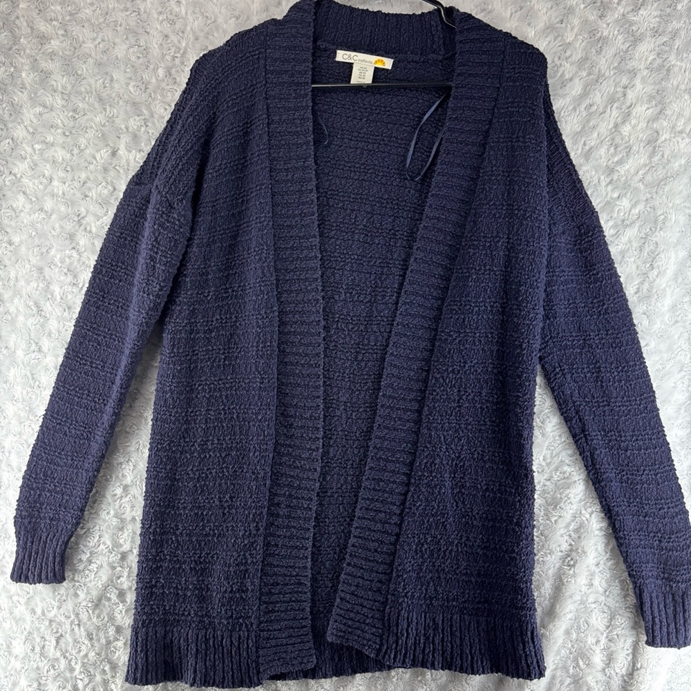 C&C California Blue Cardigan with Long Sleeves and Shawl Collar